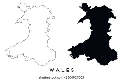 Esquema del mapa de Gales y Vector de silueta negro