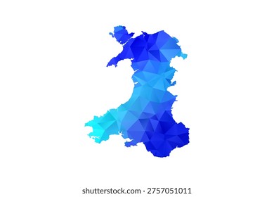 Wales map - Polygon Style Vector Illustration in Blue Gradient, Low Poly Geometric Design, Isolated on White Background, Perfect for Infographics, Education, and Modern Presentations.
