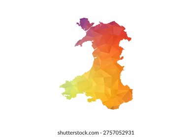 Wales Map - Polygon Style Vector Illustration in Rainbow Gradient, Low Poly Multicolor Geometric Design, Isolated on White Background, Suitable for Reports, and Creative Projects.