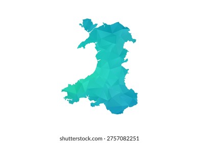 Wales Map - Polygon Style Vector Illustration in Green and Blue Gradient, Low Poly Geometric Design, Isolated on White Background, Perfect for Infographics and Learning Use.