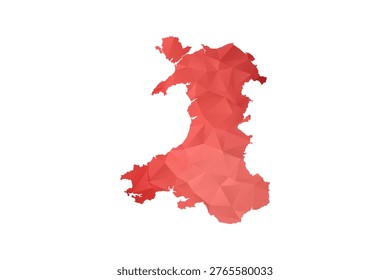 Wales Map - Polygon Style Vector Illustration in Red Gradient, Low Poly Geometric Design, Isolated on White Background, Perfect for Infographics, Reports, and Educational Materials.