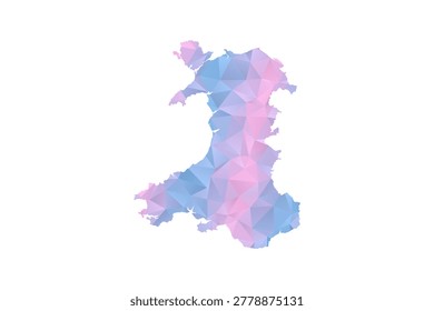 Wales Map - Polygon Style Vector Illustration in Pastel Blue and Pink Gradient, Low Poly Geometric Design, Isolated on White Background for Infographics and Education.