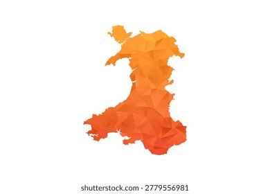Wales Map - Polygon Style Vector Illustration in Orange Gradient, Low Poly Geometric Design, Isolated on White Background for Infographics and Education.