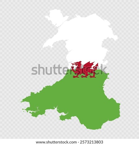 Wales map silhouette with flag.