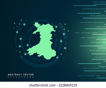 Wales map of technology green futuristic Background vector.
