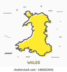 Wales map in thin line style with small geometric figures. Vector illustration modern concept