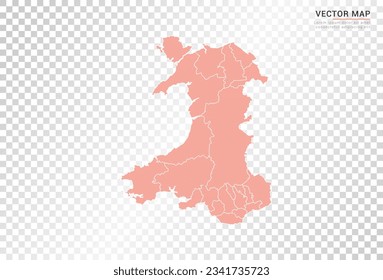 Wales map vector orange color on transparent background.