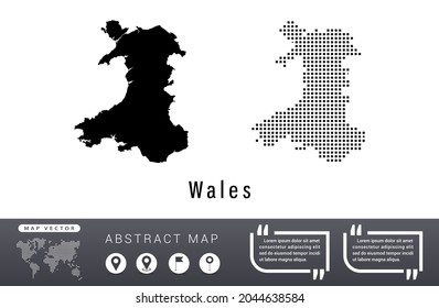 Wales map vector set halftone dots black.