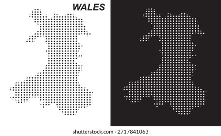 Wales Map Vektor, Vereinigtes Königreich Land gepunktete Muster Schwarz-Weiß-Formen, Wales Infografik Vorlage, Bearbeitbare EPS Wales Geography