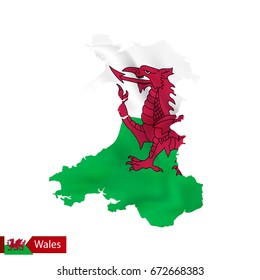 Wales Map With Waving Flag Of Country. Vector Illustration.