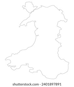 Wales map. Map of Wales in white color