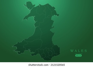 Wales Map - World Map International vector template with High detailed and Green gradient color isolated on green background for design, infographic - Vector illustration eps 10