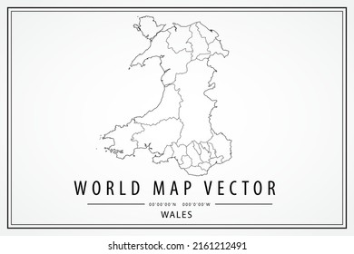 Wales Map - World Map International vector template with High detailed thin black line and outline graphic sketch style isolated on white background - Vector illustration eps 10