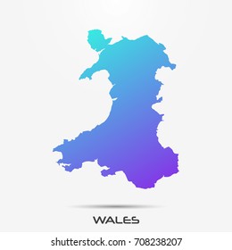 Wales map,border with purple,turquoise gradient. Vector illustration