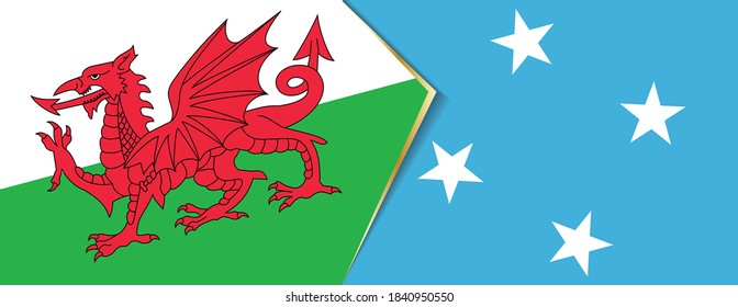 Wales and Micronesia flags, two vector flags symbol of relationship or confrontation.