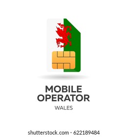 Wales mobile operator. SIM card with flag. Vector illustration