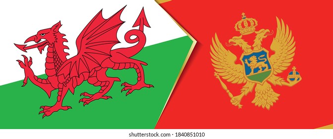Wales und Montenegro Flaggen, zwei Vektorflaggen Symbol für Beziehung oder Konfrontation.
