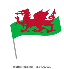 Wales national flag flutters with flagpole