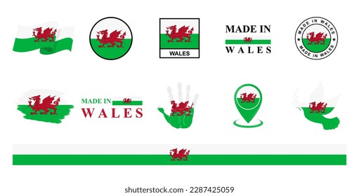 Wales national flags icon set. Labels with Wales flags. Vector illustration