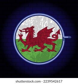 Wales neon grunge flag on wall backgrond. Vector illustration.