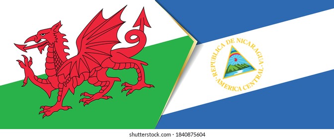 Wales and Nicaragua flags, two vector flags symbol of relationship or confrontation.