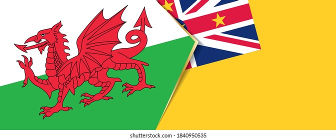 Wales and Niue flags, two vector flags symbol of relationship or confrontation.