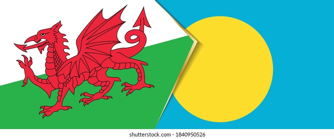 Wales and Palau flags, two vector flags symbol of relationship or confrontation.