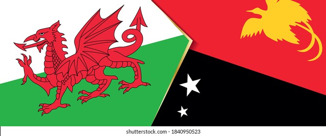 Wales and Papua New Guinea flags, two vector flags symbol of relationship or confrontation.