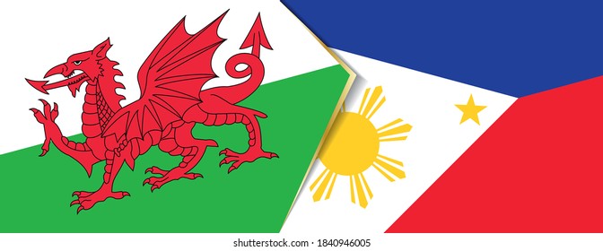 Wales and Philippines flags, two vector flags symbol of relationship or confrontation.