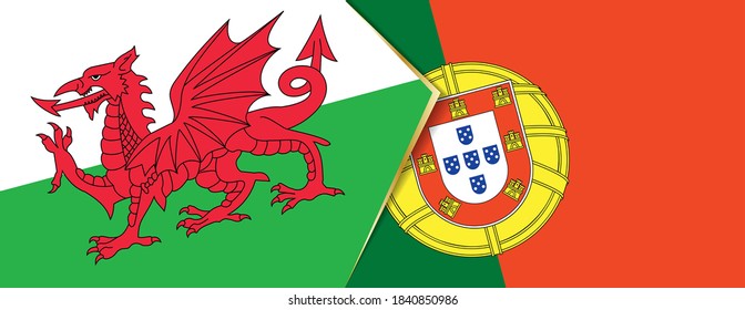 Banderas de Gales y Portugal, dos banderas vectoriales símbolo de relación o confrontación.