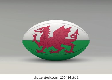 Wales rugby ball featuring the national flag design on a gray background