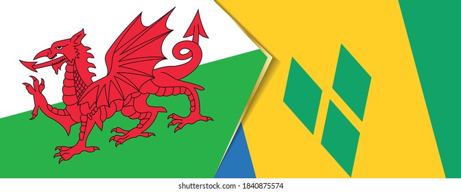 Wales and Saint Vincent and the Grenadines flags, two vector flags symbol of relationship or confrontation.