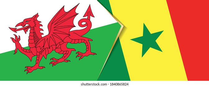 Wales and Senegal flags, two vector flags symbol of relationship or confrontation.