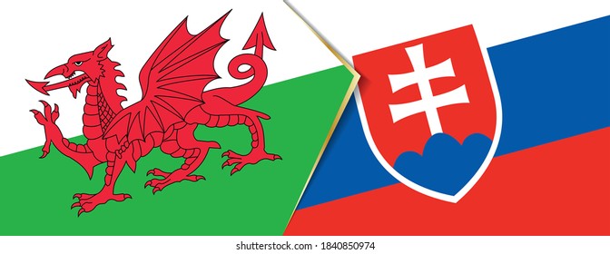 Wales and Slovakia flags, two vector flags symbol of relationship or confrontation.