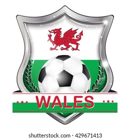 Wales soccer icon / label  icon / button / label with soccer ball and the flag of Wales