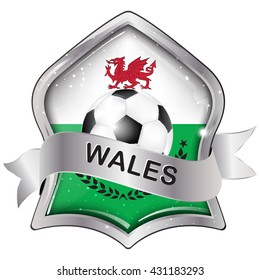 Wales soccer shiny icon / button / label with soccer ball.