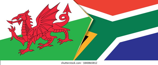 Wales and South Africa flags, two vector flags symbol of relationship or confrontation.