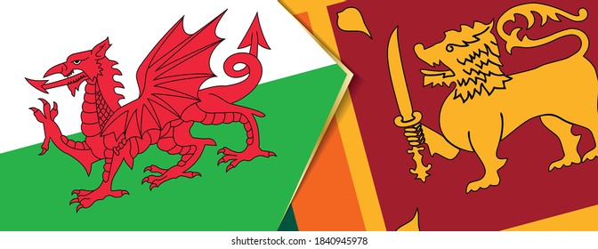 Wales und Sri Lanka-Flaggen, zwei Vektorflaggen Symbol für Beziehung oder Konfrontation.