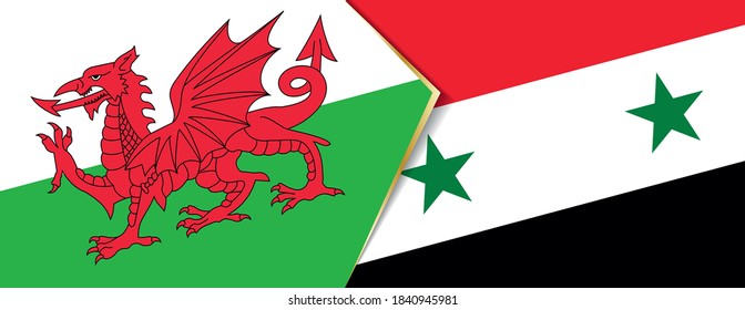 Wales and Syria flags, two vector flags symbol of relationship or confrontation.
