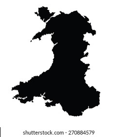Wales, UK, high detailed black silhouette illustration isolated on white background. Wales map silhouette.
