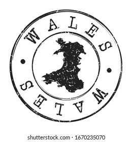 Wales, UK Map Postmark. A Silhouette Postal Passport. Stamp Round Vector Icon. Vintage Postage Designs.