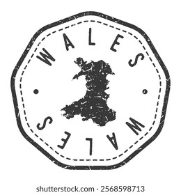 Wales, UK Map Stamp Retro Postmark. Silhouette Postal Passport. Seal Round Vector Icon. Badge Vintage Postage Design.