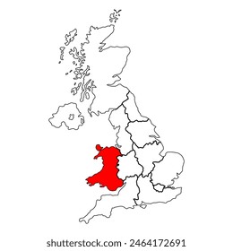Wales of United Kingdom of Great Britain and Northern Ireland map, detailed web vector .