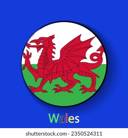 Wales vector flag. Football europe 2024 tournament championship. Round badges of the country in the actual championship colors.