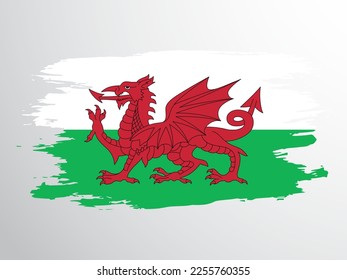 Wales vector flag painted with a brush. Flag of Wales.