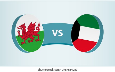 Wales versus Kuwait, team sports competition concept. Round flag of countries.