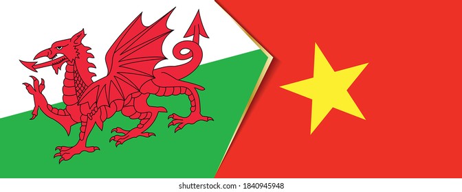 Wales and Vietnam flags, two vector flags symbol of relationship or confrontation.