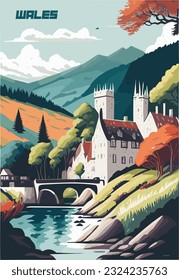 Wales vintage poster design concept