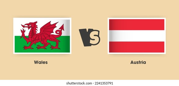 Wales vs Austria flags placed side by side. Creative stylish national flags of Wales vs Austria with background