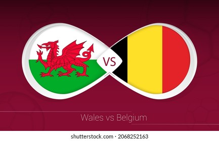 Wales vs Belgium in Football Competition, Group E. Versus icon on Football background. Vector illustration.